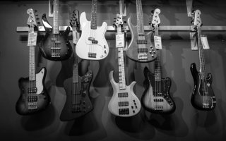acoustics-bass-guitars-black-and-white-